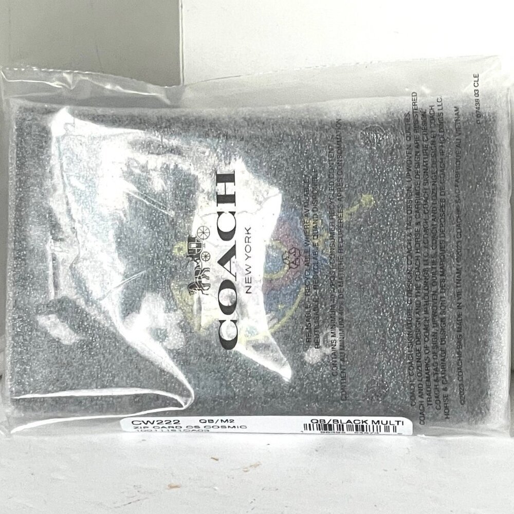 Coach Cosmic Coach Zip Card Case Rocket Ship Space CW222 Black Leather Wallet - Picture 3 of 6